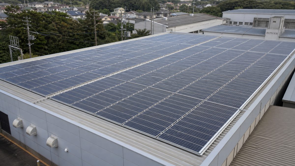 事業所の屋根に設置された太陽光発電設備