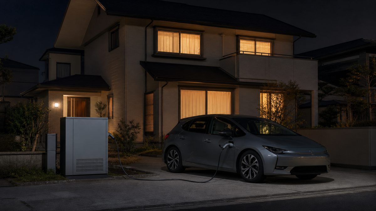 夜間、V2Hから住宅へ給電している様子