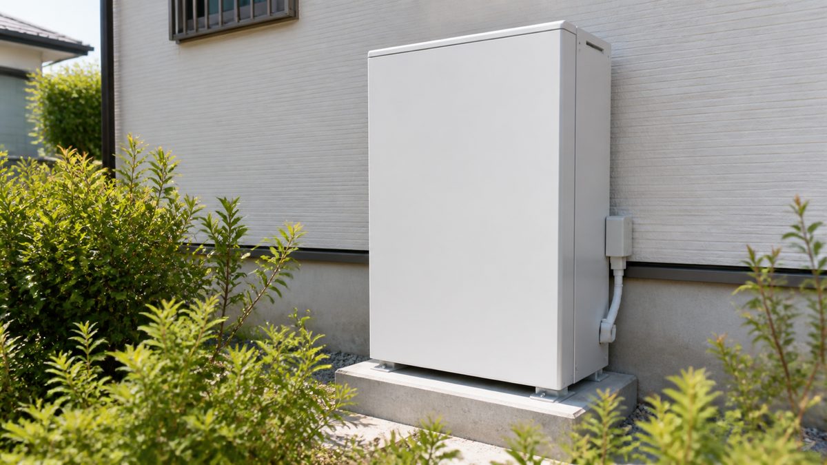 住宅の外壁際に設置された家庭用蓄電池